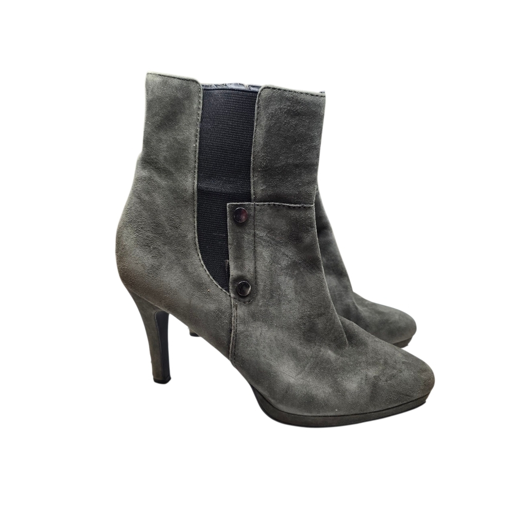Tahari Gavin Leather Gray Heel Boots 7.5M